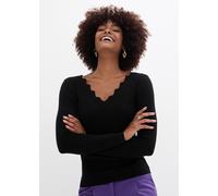 Strickpullover BONPRIX "Feinstrickpullover aus fließendem Viskose-Mix", Damen, Gr. 44/46 (L), schwarz, Obermaterial: 50% Viskose, 26% Polyamid, 24% Polyester, slim fit, Pullover Strickpullover, aus Vi