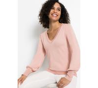 Strickpullover BONPRIX "Feinstrickpullover aus Viskose-Mix", Damen, Gr. 32/34 (XS), rosa (vintagerosa), Obermaterial: 70% Viskose, 30% Polyamid, unifarben, bequem, V-Ausschnitt, mit Knöpfen, Pullover
