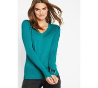Strickpullover BONPRIX "Feinstrickpullover", Damen, Gr. 40/42 (M), meeresgrün, Strick, Obermaterial: 70% Baumwolle, 30% Polyamid, schmal normal, V-Ausschnitt, Rippbündchen, Pullover Strickpullover, au