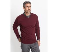 Strickpullover BONPRIX "Feinstrickpullover in Regular Fit", Herren, Gr. 48/50 (M), rot (ahornrot), Strick, Obermaterial: 70% Baumwolle, 30% Polyamid, unifarben, regular fit hüftlang, V-Ausschnitt, Str