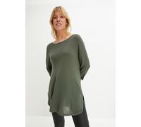 Strickpullover BONPRIX "Feinstrickpullover mit 3/4 Arm", Damen, Gr. 52/54 (XXL), grün (eukalyptusgrün), Obermaterial: 50% Polyacryl, 50% Viskose, oversize, Pullover Strickpullover, aus Polyacryl und V