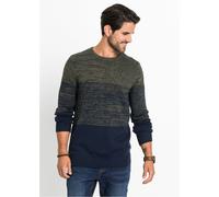 Strickpullover BONPRIX "Feinstrickpullover mit Komfortschnitt und Baumwolle", Jungen, Gr. 60/62 (XXL), grün (dunkeloliv dunkelblau quer gestreift), Obermaterial: 50% Baumwolle, 50% Polyacryl, regular 