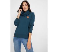 Strickpullover BONPRIX "Feinstrickpullover mit weitem Kragen", Damen, Gr. 44/46 (L), blau (dunkelblau), Strick, Obermaterial: 70% Baumwolle, 30% Polyamid, unifarben, bequem normal, ohne Ausschnitt, Ri