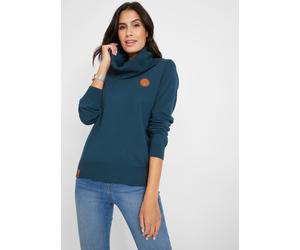 Strickpullover BONPRIX "Feinstrickpullover mit weitem Kragen", Damen, Gr. 52/54 (XXL), blau (dunkelblau), Strick, Obermaterial: 70% Baumwolle, 30% Polyamid, unifarben, bequem normal, ohne Ausschnitt,