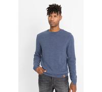 Strickpullover BONPRIX, Herren, Gr. 60/62 (XXL), blau (indigo, weiß meliert), Feinstrick, Obermaterial: 50% Baumwolle, 50% Polyacryl, meliert, unifarben, regular fit hüftlang, Rundhals, Strickbündchen