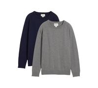 Strickpullover BONPRIX, Jungen, Gr. 176/182, grau (grau meliert, dunkelblau), Obermaterial: 100% Baumwolle, Pullover Strickpullover, für Kinder, pflegeleichte Qualität, normale Passform (81791830-176)