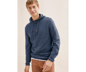 Strickpullover BONPRIX "Kapuzenpullover mit Baumwolle", Herren, Gr. 44/46 (S), blau (blau meliert), Feinstrick;Piqué, Obermaterial: 50% Baumwolle, 50% Polyacryl, meliert, unifarben, regular fit hüftla