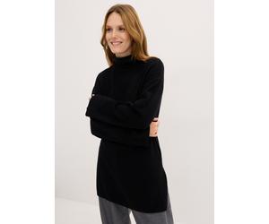 Strickpullover BONPRIX "Long-Feinstrickpullover mit Seitenschlitzen aus Viskose-Mix", Damen, Gr. 44/46 (L), schwarz, Strick, Obermaterial: 50% Viskose, 26% Polyamid, 24% Polyester, unifarben, oversize