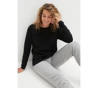 Strickpullover BONPRIX "Milano Rib Pullover mit Rundhals", Damen, Gr. 36/38 (S), schwarz, Obermaterial: 50% Baumwolle, 50% Polyacryl, bequem, Pullover Strickpullover, aus Baumwolle und Polyacryl, mit
