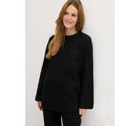 Strickpullover BONPRIX "Oversize-Pullover mit Zopfmuster", Damen, Gr. 40/42 (M), schwarz, Strick, Obermaterial: 97% Polyester, 3% Wolle, unifarben, oversize normal, Rundhals, Trompetenärmel gerader Ab