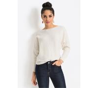 Strickpullover BONPRIX "Oversize-Ripp-Pullover", Damen, Gr. 32/34 (XS), weiß (cremeweiß), Milano Rib;Strick, Obermaterial: 70% Baumwolle, 30% Polyamid, unifarben, oversize hüftlang, U-Boot-Ausschnitt,