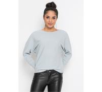 Strickpullover BONPRIX "Oversize-Ripp-Pullover", Damen, Gr. 44/46 (L), blau (puderblau meliert), Milano Rib;Strick, Obermaterial: 70% Baumwolle, 30% Polyamid, unifarben, oversize hüftlang, U-Boot-Auss