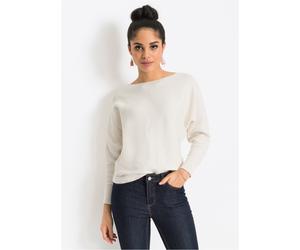 Strickpullover BONPRIX "Oversize-Ripp-Pullover", Damen, Gr. 48/50 (XL), weiß (cremeweiß), Milano Rib;Strick, Obermaterial: 70% Baumwolle, 30% Polyamid, unifarben, oversize hüftlang, U-Boot-Ausschnitt,