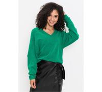 Strickpullover BONPRIX "Oversize-Strick-Pullover", Damen, Gr. 48/50 (XL), grün (minzegrün meliert), Strick, Obermaterial: 75% Polyacryl, 22% Polyester, 3% Elasthan, unifarben, oversize hüftbedeckend,