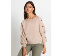 Strickpullover BONPRIX "Pullover", Damen, Gr. 40/42 (M), beige (mandelbeige meliert), Strick, Obermaterial: 88% Polyester, 12% Polyamid, meliert, unifarben, bequem taillenbedeckt, U-Boot-Ausschnitt, F