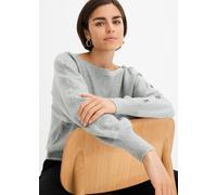 Strickpullover BONPRIX "Pullover", Damen, Gr. 40/42 (M), grau (hellgrau meliert), Obermaterial: 88% Polyester, 12% Polyamid, bequem, Pullover Strickpullover, aus Polyester und Polyamid, bequeme Passfo