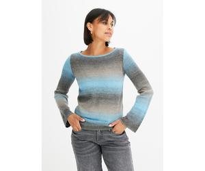 Strickpullover BONPRIX "Pullover mit Farbverlauf", Damen, Gr. 36/38 (S), blau (alpenblau, hellgrau meliert, grau, rauchgrau, anthrazit), Strick, Obermaterial: 100% Polyacryl, mehrfarbig, loose fit hüf