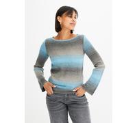 Strickpullover BONPRIX "Pullover mit Farbverlauf", Damen, Gr. 40/42 (M), blau (alpenblau, hellgrau meliert, grau, rauchgrau, anthrazit), Strick, Obermaterial: 100% Polyacryl, mehrfarbig, loose fit hüf