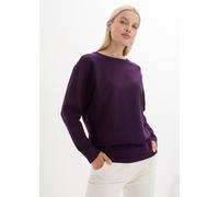 Strickpullover BONPRIX "Pullover mit Fledermausärmeln", Damen, Gr. 36/38 (S), lila (dunkellila), Feinstrick, Obermaterial: 70% Baumwolle, 30% Polyamid, unifarben, figurumspielend hüftbedeckend, Rundha