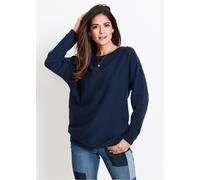 Strickpullover BONPRIX "Pullover mit Fledermausärmeln", Damen, Gr. 40/42 (M), blau (dunkelblau), Obermaterial: 70% Baumwolle, 30% Polyamid, figurumspielend, Pullover Strickpullover, aus Baumwolle und