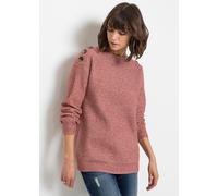 Strickpullover BONPRIX "Pullover mit Knöpfen", Damen, Gr. 40/42 (M), rosa (dunkelrosa meliert), Strick, Obermaterial: 100% Polyester, meliert, unifarben, oversize hüftbedeckend, U-Boot-Ausschnitt, Str