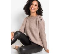 Strickpullover BONPRIX "Pullover mit Knöpfen", Damen, Gr. 44/46 (L), braun (braun meliert), Obermaterial: 100% Polyester, oversize, Pullover Strickpullover, aus Polyester, mit Knopfverzierung, Oversiz