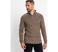 Strickpullover BONPRIX "Troyer-Pullover mit Wolle", Herren, Gr. 44/46 (S), braun (braun meliert), Obermaterial: 90% Polyacryl, 10% Wolle, meliert, regular fit, Pullover Strickpullover, aus Wollmischun