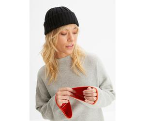 Strickpullover BONPRIX "Wende-Pullover aus Feinstrick", Damen, Gr. 36/38 (S), grau (hellgrau meliert, mohnrot), Feinstrick;Doubleface, Obermaterial: 49% Baumwolle, 49% Polyacryl, 2% Polyamid, kontrast