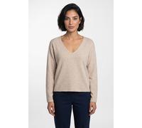 Strickpullover BOSS ORANGE "Faprani Premium Damenmode", Damen, Gr. XL, schwarz beige 256, Strick, Obermaterial: 50% Kaschmir, 50% Schurwolle, unifarben, relaxed fit hüftlang, V-Ausschnitt, Rollkante,