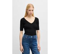 Strickpullover BOSS ORANGE "Faradisco Premium Damenmode", Damen, Gr. S, schwarz (schwarz 001), Strick, Obermaterial: 72% Viskose, 28% Polyester, unifarben, slim fit, V-Ausschnitt, eng offene Kante, Pu