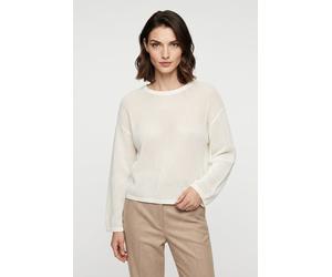 Strickpullover BOSS ORANGE "Farde Premium Damenmode", Damen, Gr. M, open weiß 118, Strick, Obermaterial: 100% Baumwolle, unifarben, relaxed fit normal, Rundhals, Rollsaum, Pullover Strickpullover, in
