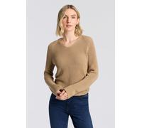 Strickpullover BOSS ORANGE "Fardella Premium Damenmode", Damen, Gr. L, beige (rust, copper 222), Strick, Obermaterial: 100% Baumwolle, unifarben, casual, V-Ausschnitt, Langarm, Pullover, mit Ajouré-De