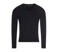 Strickpullover BOSS ORANGE "Fardella Premium Damenmode", Damen, Gr. XS, blau (dunkelblau 408), Strick, Obermaterial: 100% Baumwolle, unifarben, casual, V-Ausschnitt, Pullover, mit Ajouré-Details (6204