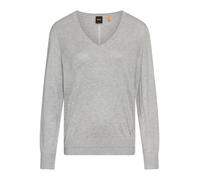 Strickpullover BOSS ORANGE "Fiaffella Premium Damenmode", Damen, Gr. S, silber (silber 041), Feinstrick, Obermaterial: 60% Viskose, 35% Polyacryl, 5% Kaschmir, unifarben, casual, V-Ausschnitt, Langarm