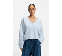 Strickpullover BOSS ORANGE "Fiti Premium Damenmode", Damen, Gr. M (38), light, pastel blau 452, Strick, Obermaterial: 58% Polyamid, 21% Alpaka, 21% Wolle, unifarben, normal, V-Ausschnitt, Pullover, mi