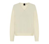 Strickpullover BOSS ORANGE "Foletta Premium Damenmode", Damen, Gr. M, beige (open beige 295), Strick, Obermaterial: 58% Polyamid, 21% Alpaka, 21% Wolle, unifarben, relaxed fit normal, V-Ausschnitt, Ri