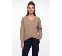 Strickpullover BOSS ORANGE "Fondyssa Premium Damenmode", Damen, Gr. L, beige (rust, copper 224), Strick, Obermaterial: 44% Polyamid, 34% Alpaka, 22% Wolle, unifarben, bequem normal, V-Ausschnitt, Ripp