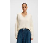 Strickpullover BOSS ORANGE "Fondyssa Premium Damenmode", Damen, Gr. M (38), weiß (open weiß 118), Strick, Obermaterial: 44% Polyamid, 34% Alpaka, 22% Wolle, unifarben, bequem normal, V-Ausschnitt, Rip