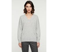 Strickpullover BOSS ORANGE "Fondyssa Premium Damenmode", Damen, Gr. S (36), light, pastel grau 056, Strick, Obermaterial: 44% Polyamid, 34% Alpaka, 22% Wolle, unifarben, bequem normal, V-Ausschnitt, R