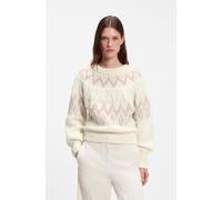Strickpullover BOSS ORANGE "Fyrata Premium Damenmode", Damen, Gr. S, beige (open miscellaneous 962), Grobstrick, Obermaterial: 38% Schurwolle, 31% Wolle, 18% Polyamid, 13% Baumwolle, gemustert, hüftla