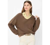 Strickpullover BRAX "Style LANA", Damen, Gr. 48, braun, Strick, 100% Baumwolle, V-Ausschnitt, Pullover Strickpullover (86278149-48) braun