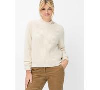 Strickpullover BRAX "Style LESLEY", Damen, Gr. 40, beige (ecru), Strick, 32% Wolle, 30% Polyamid, 27% Polyester, 11% Alpaka, Rundhals, Pullover Strickpullover, Perlfang: Pullover im Wollmix (18291823-