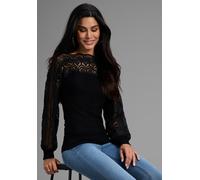 Strickpullover BRUNO BANANI, Damen, Gr. 38, schwarz, Strick, Obermaterial: 70% Viskose, 30% Polyamid, geblümt, unifarben, figurbetont hüftbedeckend, U-Boot-Ausschnitt, Rippbündchen, Pullover Strickpul