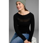 Strickpullover BRUNO BANANI, Damen, Gr. 42, schwarz, Strick, Obermaterial: 70% Viskose, 30% Polyamid, Mesh, unifarben, figurbetont hüftbedeckend, U-Boot-Ausschnitt, Rippbündchen, Pullover Strickpullov