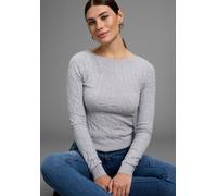 Strickpullover BRUNO BANANI, Damen, Gr. 44, grau, melange, Obermaterial: 50% Viskose, 28% Polyester, 22% Polyamid, Intarsienmuster, gemustert, meliert, unifarben, figurbetont hüftlang, U-Boot-Ausschni