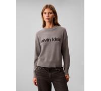 Strickpullover CALVIN KLEIN JEANS "Cotton Graphic Pullover", Damen, Gr. XXL (46), b30 grau heather, Strick, Obermaterial: 100% Baumwolle, klassisch normal, Rundhals, eingesetzt Rippstrickbündchen, Pul