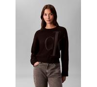 Strickpullover CALVIN KLEIN JEANS, Damen, Gr. S (38), schwarz, Strick, Obermaterial: 100% Baumwolle, unifarben, regular fit taillenbedeckt, Rundhals, eingesetzt Rippstrickbündchen, Pullover Strickpull