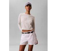 Strickpullover CALVIN KLEIN JEANS, Damen, Gr. S, bc01 light grau heather, Strick, Obermaterial: 100% Baumwolle, unifarben, regular fit taillenbedeckt, Rundhals, Bündchen, Pullover Strickpullover, Fein