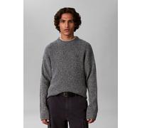 Strickpullover CALVIN KLEIN JEANS, Herren, Gr. L, schwarz sapphire mouline, Rippstrick, Obermaterial: 100% Baumwolle, unifarben, regular fit normal, Rundhals, Bündchen, Pullover Strickpullover, Rippst