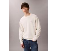 Strickpullover CALVIN KLEIN JEANS "LS EZ COTTON CREWNK SWEATER 12GG", Herren, Gr. L, tofu, Strick, Obermaterial: 100% Baumwolle, lässig geschnitten normal, Rundhals, angeschnitten Rippbündchen, Pullov
